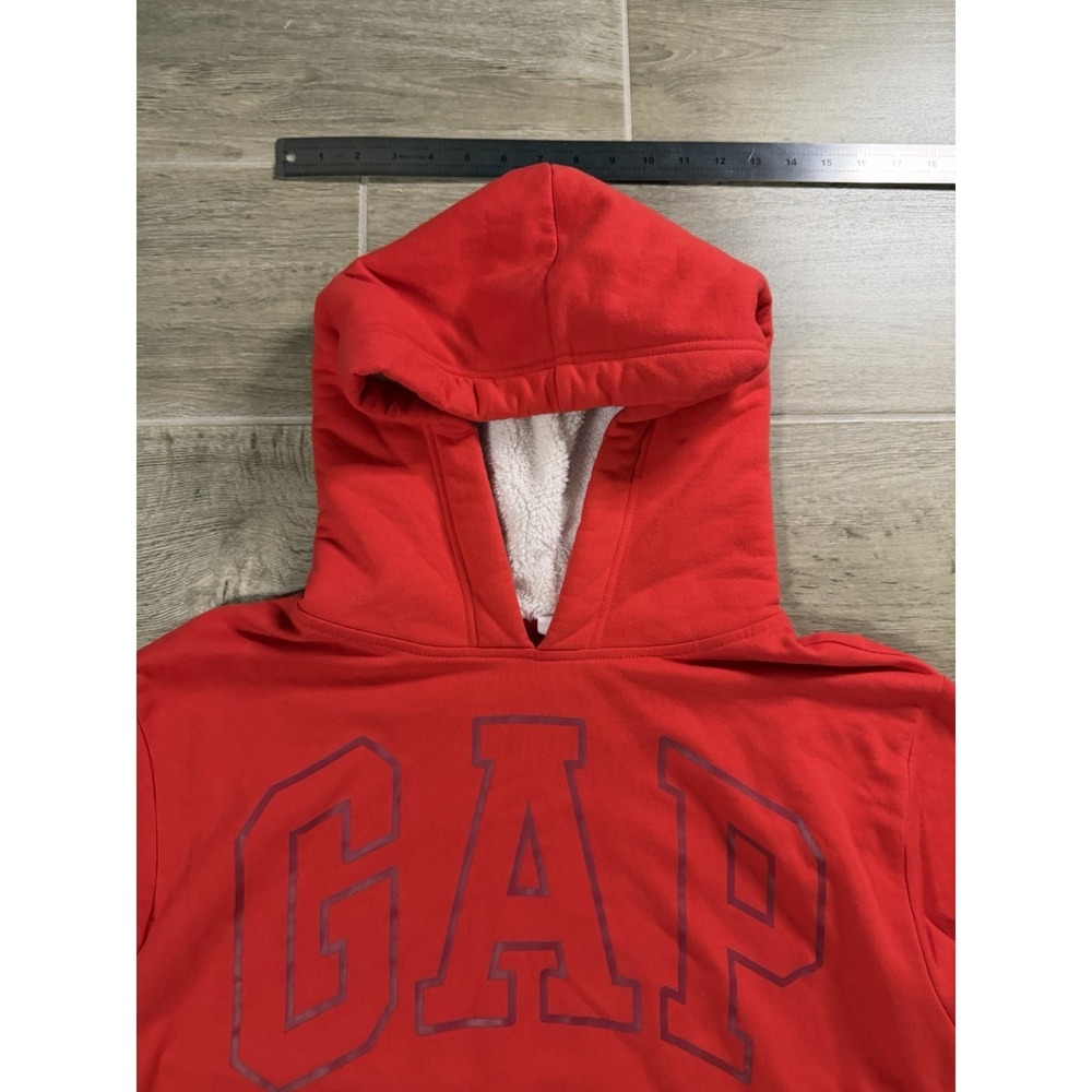 GAP Women's Red Logo Hoodie Pullover Sweatshirt White Hood Size Large - Picture 8 of 16